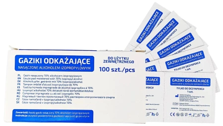 Gaziki odkażające nasączone alkoholem 100 szt.