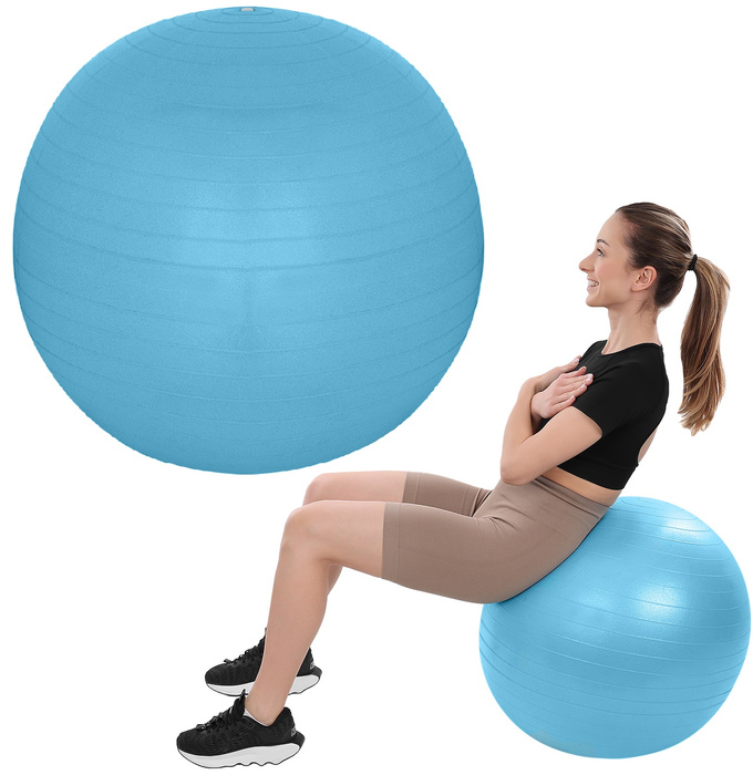 Piłka gimnastyczna do ćwiczeń fitness pilates niebieska średnica 65 cm